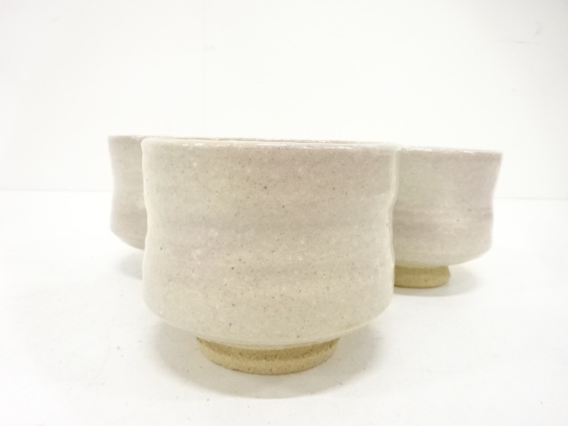  河井博次造　白釉　茶碗　3客